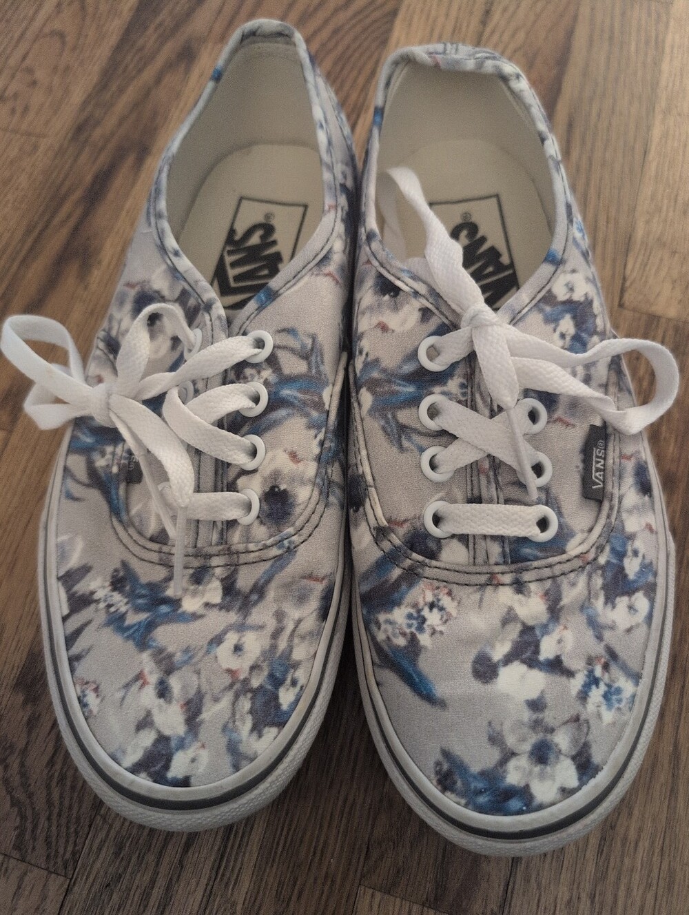 Vans White Sneakers with Blue Floral Accent